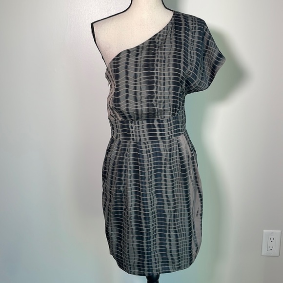 Walter Baker Black Grey Tie Dye One Shoulder Asymmetrical Dress S - Picture 2 of 11